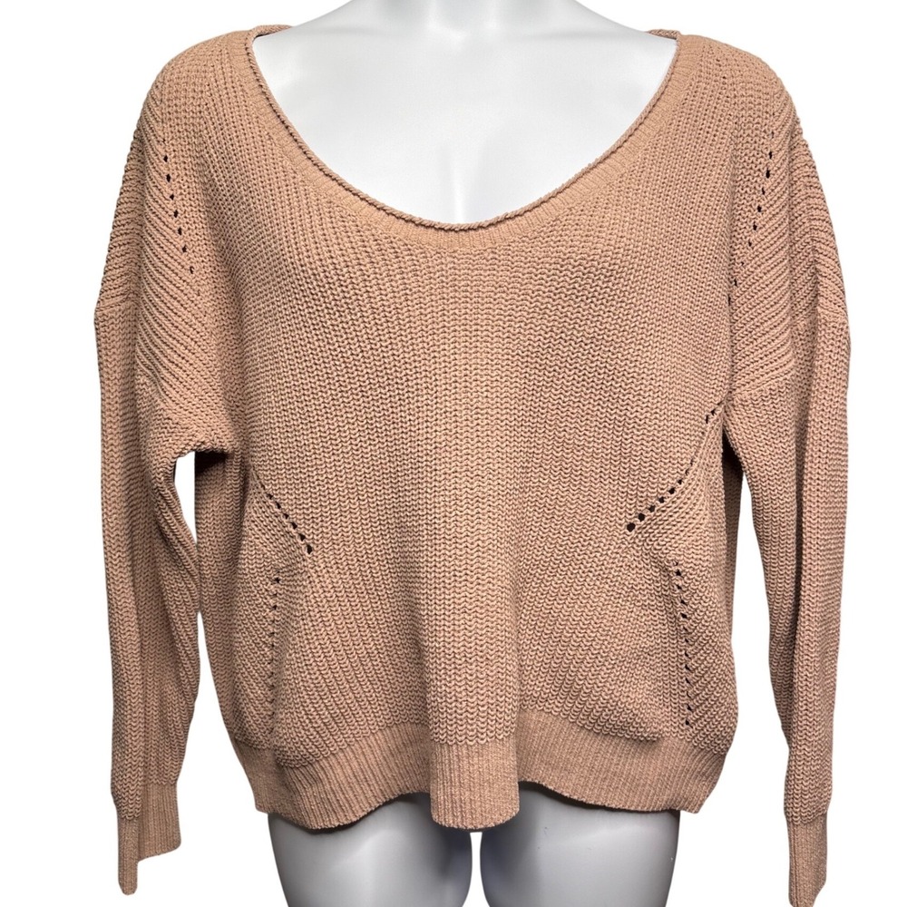 ABERCROMBIE & FITCH Womens Tan Slouchy Shaker Knit Sweater XL Soft Coquette Girl